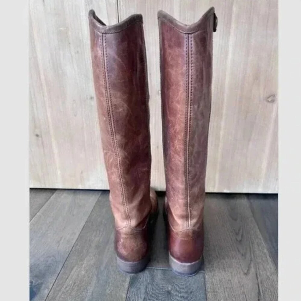 Frye Melissa Button Tall Riding Boots Size 6 Cognac Brown Leather Equestrian - Picture 6 of 7